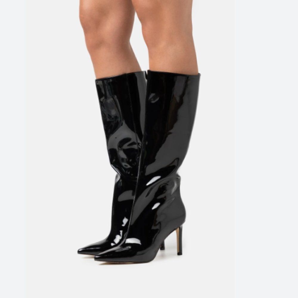 Guess Dayton Stiletto‎ Dress Boots in Patent Black Leather Size 5.5 NEW